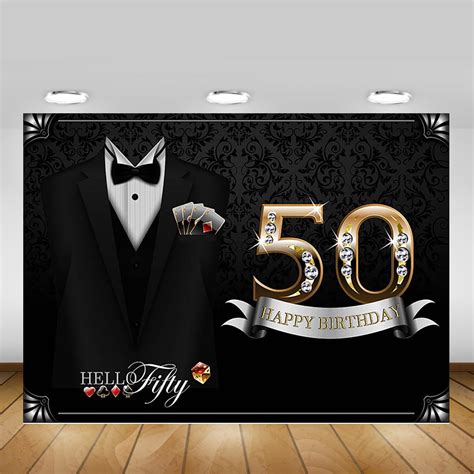 Home And Garden 6x8ft Happy 50th Birthday Backdrop For Men Bow Tie Tuxedo