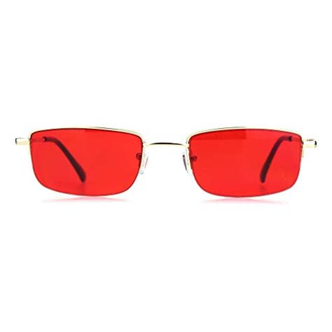 Buy Mens Pop Color Lens Half Rim Narrow Rectangular 90s Dad Sunglasses