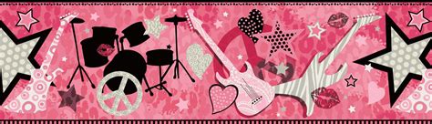 Pink Rock Star Guitar Wallpaper Border