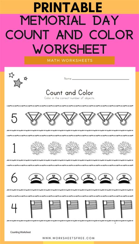 Memorial Day Count And Color Worksheet Worksheets Free