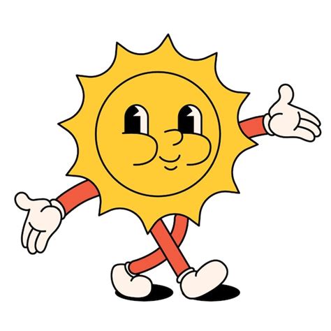 Premium Vector Funny Happy Cartoon Sun With Rays Childrens Character