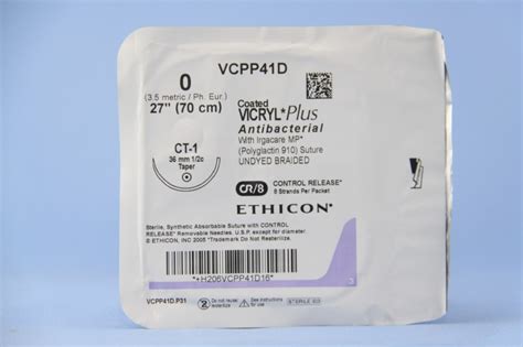 Ethicon Suture Vcpp41d 0 Vicryl Plus Antibacterial Undyed 8 X 27