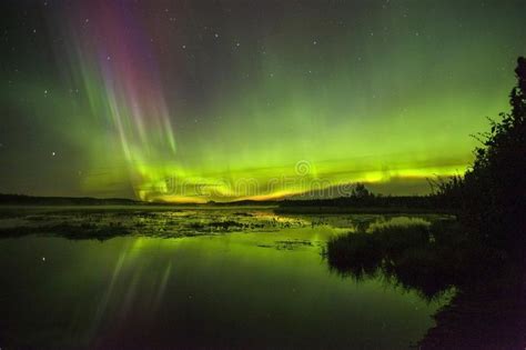 Northern Lights Over Watson Lake In Alaska Stock Photo Image Of