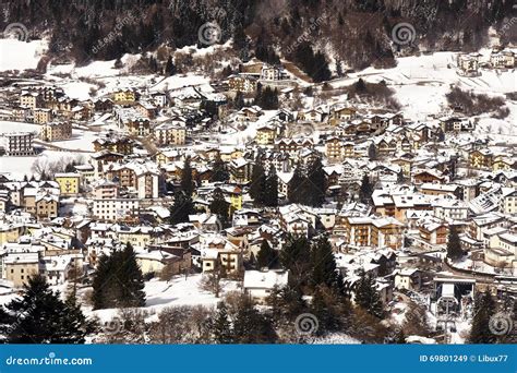Panoramic View Of Andalo Covered Snow Editorial Stock Image Image Of