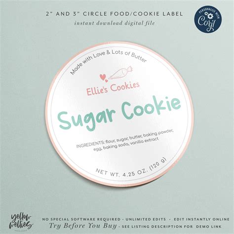 Need to create your design? Editable Cookie Label Sticker Template | Digital File ...