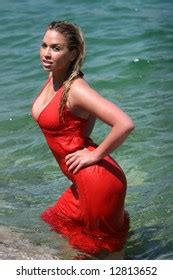 Sexy Blonde Girl Wet Red Dress Stock Photo Shutterstock