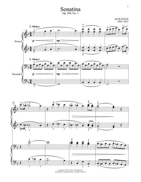 Jacob Schmitt Sonatina Op 209 No 1 I Allegro Sheet Music Notes Chords Sheet Music