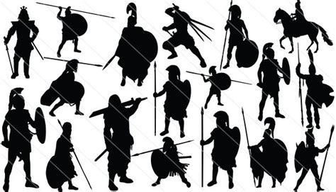 Ancient Warriors Silhouette Silhouette Vector Stock