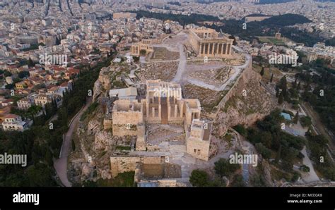 Aerial View Of Acropolis Of Athens Ancient Citadel In Greece Stock