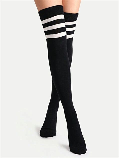 Black Varsity Stripe Over The Knee Socks Sock Outfits Over Knee