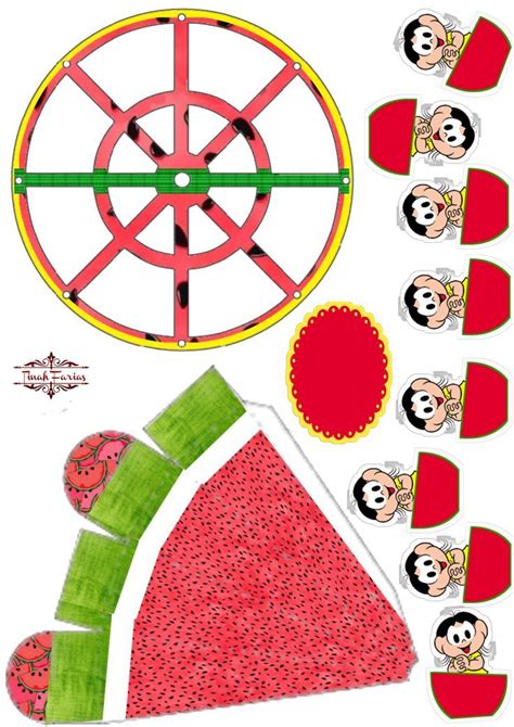 A Paper Cut Out Of A Watermelon Wheel And Some Other Items To Make It