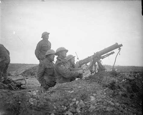Men Of The Machine Gun Corps Fire Their Gun At A German Aircraft During
