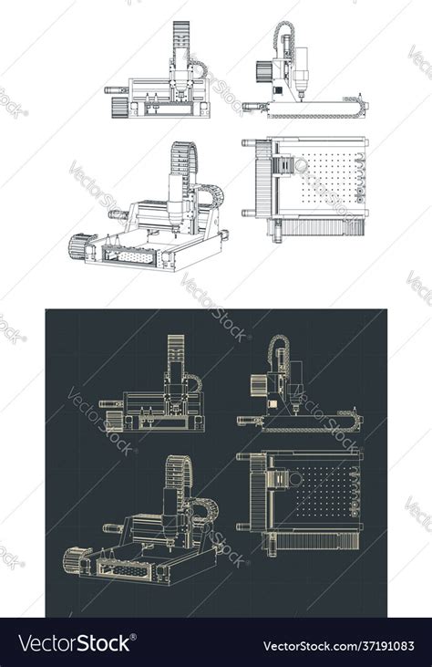 Cnc Milling Machine Blueprints Royalty Free Vector Image