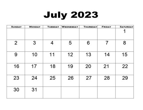 Free July 2023 Calendar Printable Pdf Blank Templates