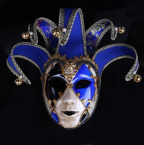 Full Face Men Venetian Jester Joker Masquerade Wall Mask Bells Mardi