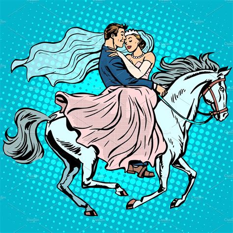 Bride Groom White Horse Love Wedding Illustrations ~ Creative Market