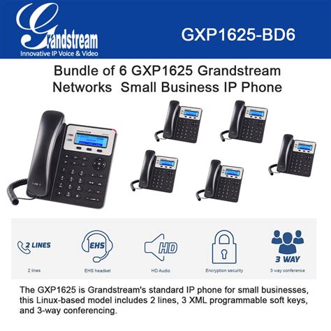 Grandstream Gxp1625 Ip Phone 6 Pack 2 Sip Acct Poe Hd Audio 3 Way