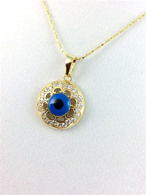 Sale Evil Eye Necklace Kt Gold Filled Kabbalah Hamsa Etsy