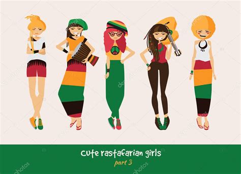 Imágenes vida rasta Vector con chicas rasta aisladas Ropa Rastafari en colores brillantes