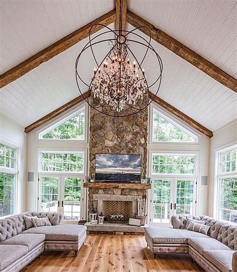 Pin By Jackie On Decor In 2020 Vaulted Ceiling Living Room Farm