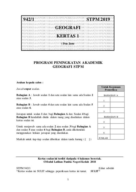 Contoh Soalan Stpm Geografi Penggal 1