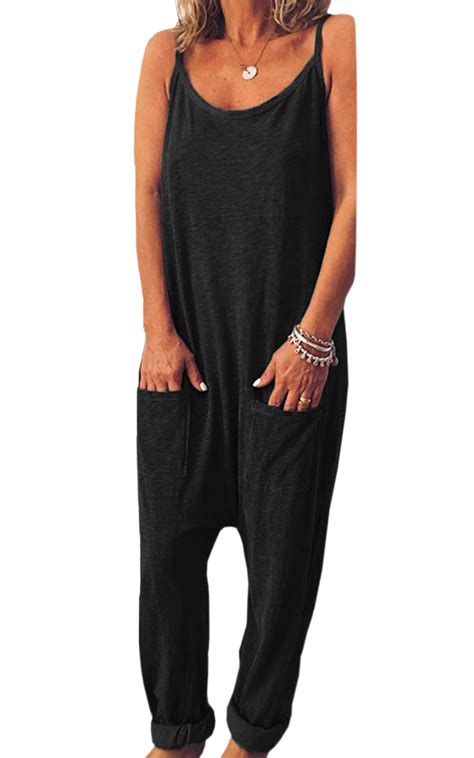 Ecowish Womens Spaghetti Strap Harem Pant Jumpsuits Baggy One Piece Romper Loose Pockets Overall