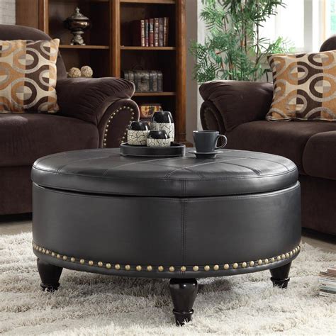 Padded leather all around for use as foot rest. round leather storage ottoman - Google Search | Möbelideen ...
