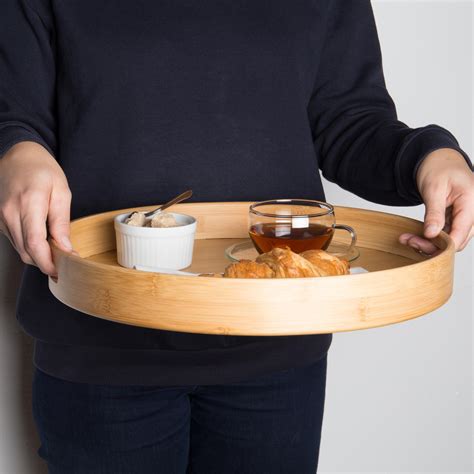 Levivo Round Bamboo Serving Tray With Cut Out Handles Bamboo Serving