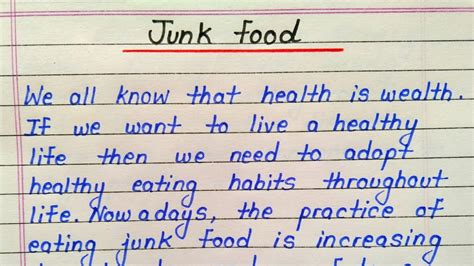 Junk Food Essay In English Essay On Junk Food For Students Youtube