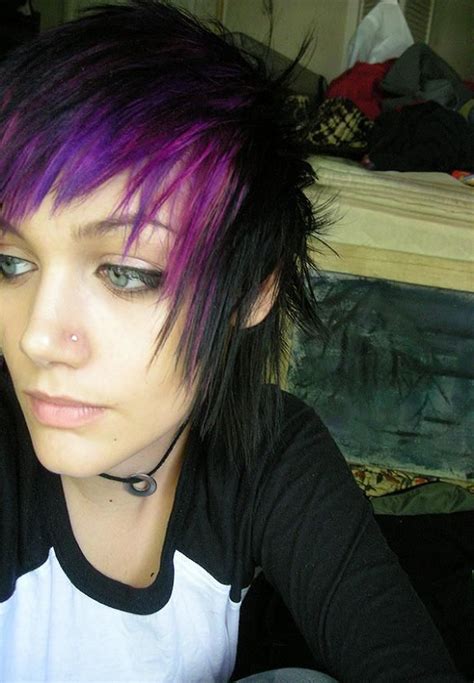 Short Black Hair With Purple Bangs Wish I Could Pull Off A
