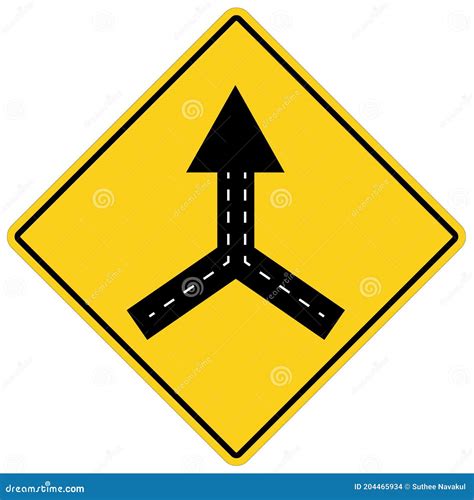 Warning Sign Two Way Road Merge On White Background Traffic Sign