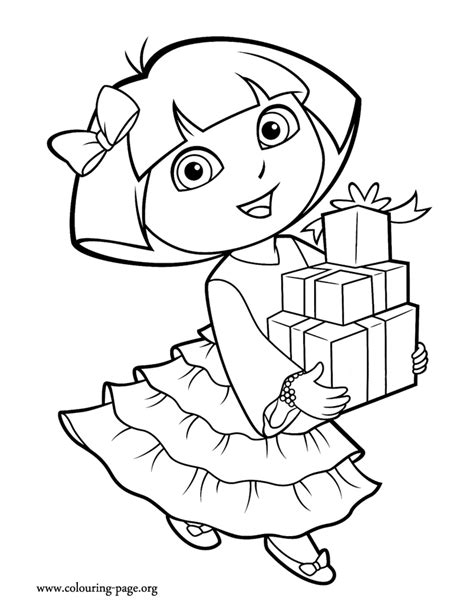 Dora the explorer fairytale dora w/ realisitc hair nu | ebay. Dora - Dora carrying many gifts coloring page