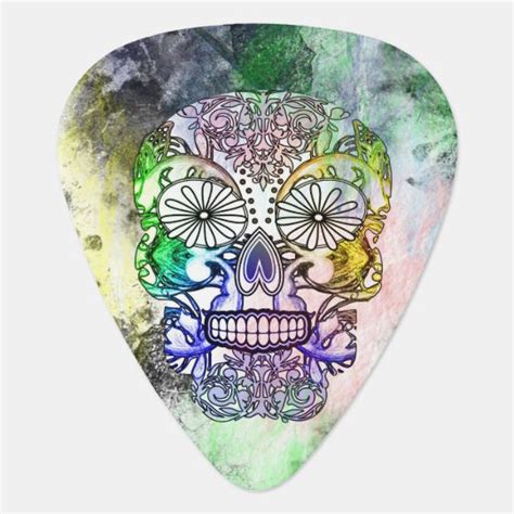 I Love To Pluck Rainbow Sugar Skull Guitar Pick