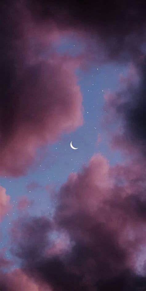 Moon In Pink Cotton Candy Clouds In 2020 Night Sky Wallpaper Sky
