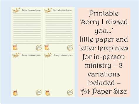 Jw Sorry I Missed You Little Printable Writing A4 Etsy
