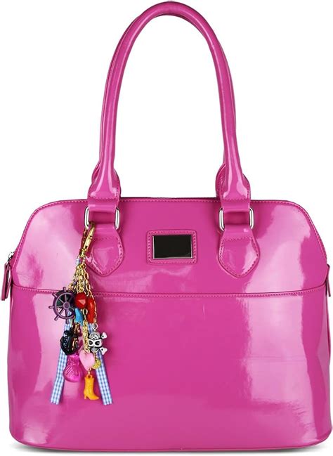 Womens Designer Hot Pink Inspired Patent Grab Handbag Uk