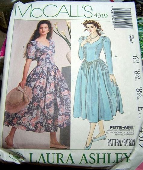 Vintage 80s Laura Ashley Dress Sewing Pattern Mccalls 4319 Dress Size