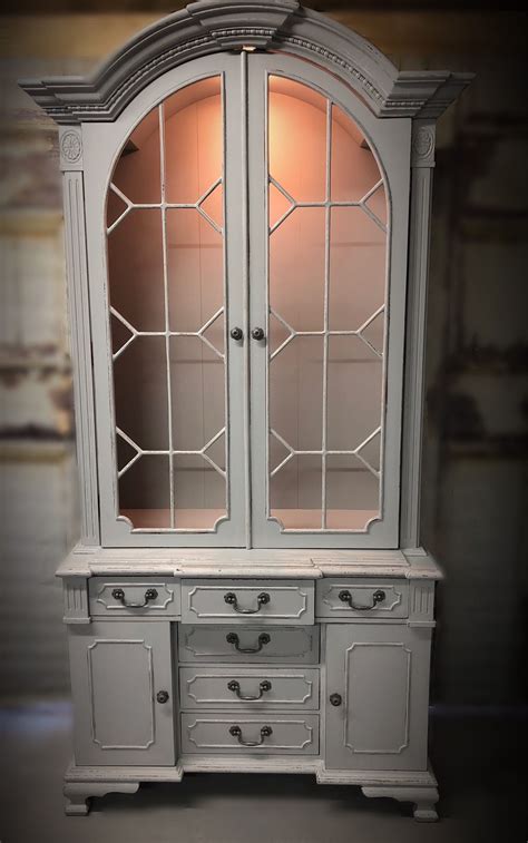 But people are becoming bolder when adding pops of color to their kitchens. Light Gray Distressed China Cabinet. Lighted with Glass shelves. 45 W x 20.5 D x 8' $695 1 Chic ...