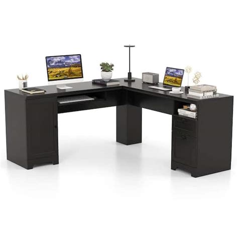 Costway 66 In L Shaped Black Corner Computer Desk Writing Table Study