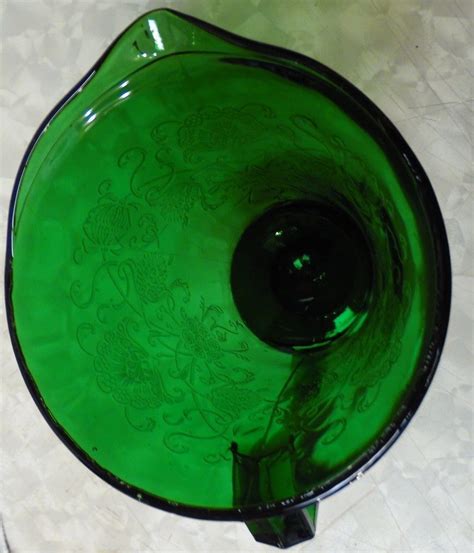 Hazel Atlas Repo Green Florentine Depression Glass Footed Pitcher