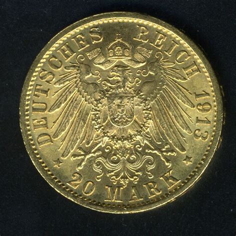 Gold Coins German 20 Mark Gold Coin 1913 Kaiser Wilhelm Ii In Military