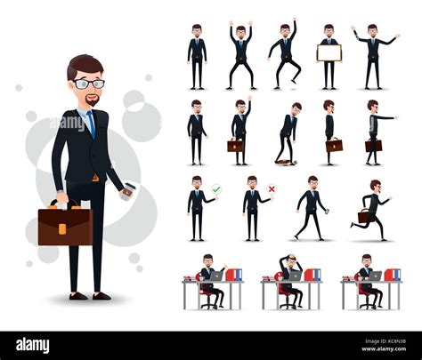 Male Businessman 2d Character Ready To Use Set With Beard Wearing Suit