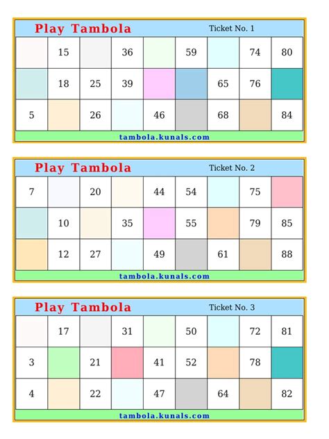 Tambola Ticketspdf Leisure Activities Leisure