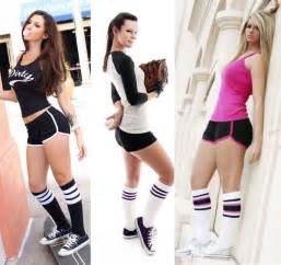 Retro Athletic Shorts And Striped Tube Socks Long Socks Outfit High Socks Outfits Knee High