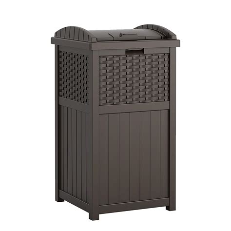Suncast 33 Gallon Hideaway Can Resin Outdoor Trash With Lid Use In
