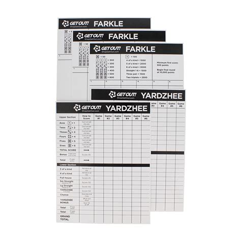 Yard Dice Laminated Score Cards Large 5pk Dice Game Sheets