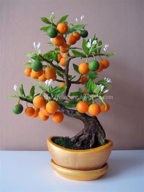 Orange Bonsai Clay Flower Art