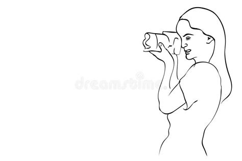 Woman Take A Photo By Sitting Photographer Simple Vector Manual Hand