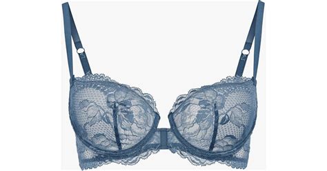 La Perla Women S Dark Blue Balconette Lace Bra Lyst