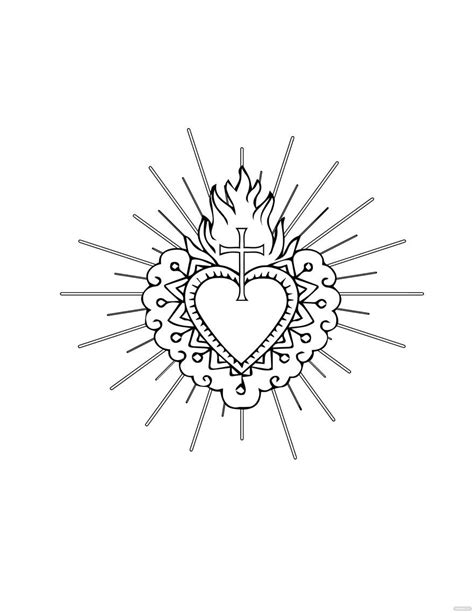 Traditional Sacred Heart Drawing In Illustrator Pdf  Eps Svg